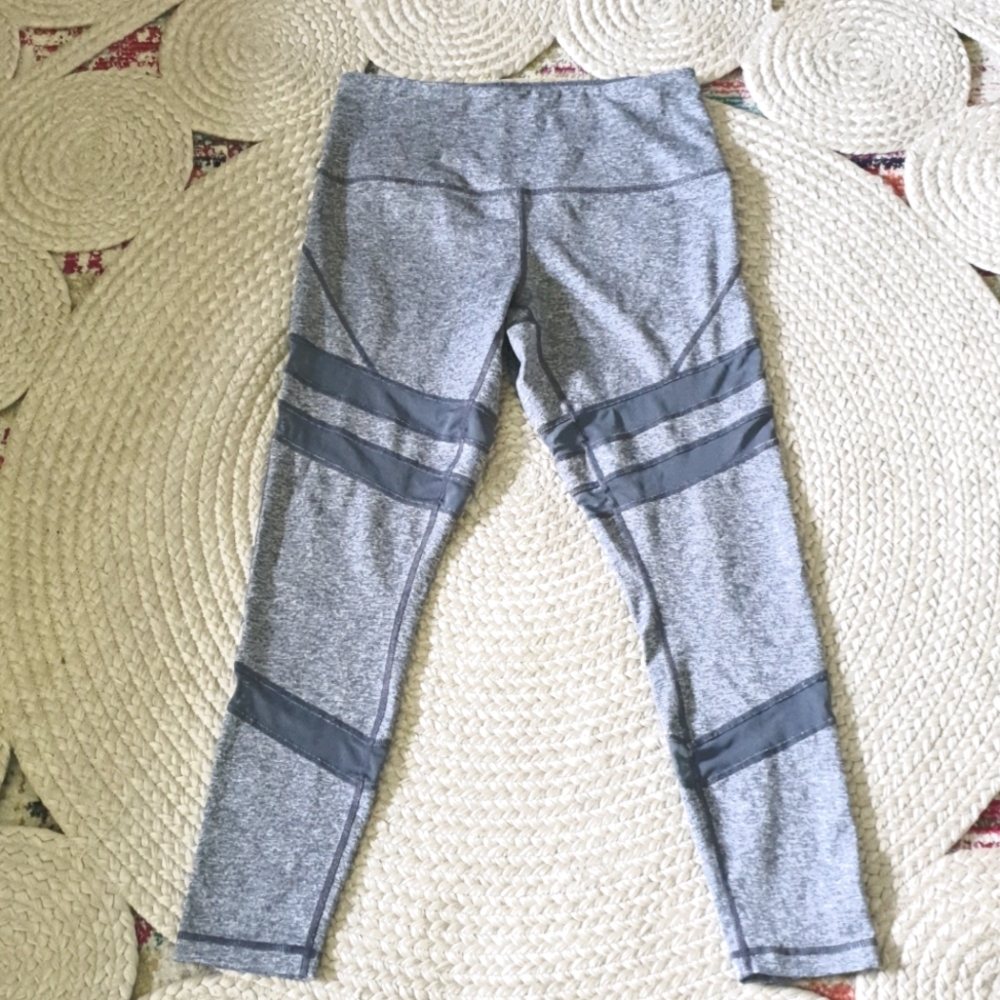 Zella High Waist Ankle Mesh Cut Out Gray Leggings